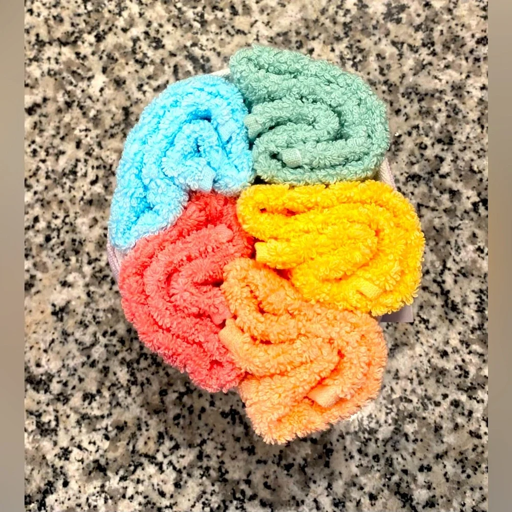 Caro Rainbow Hand Towels in Purple Cloth Basket